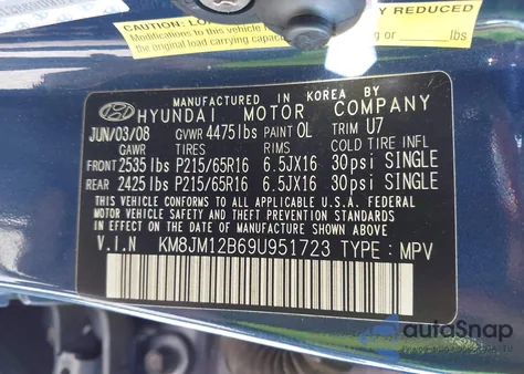 2009 Hyundai Tucson Gls from USA, damaged, VIN KM8JM12B69U951723